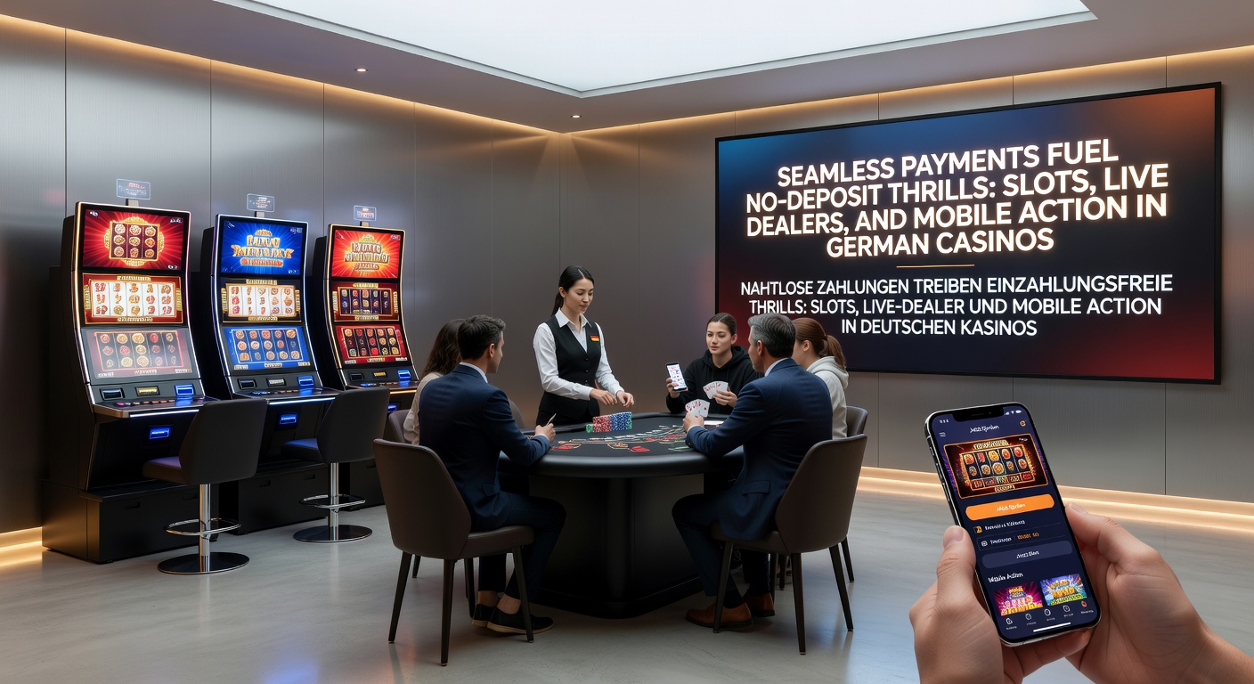 Bild von einem Smartphone mit Casino-App, das nahtlose Zahlungen und Slots zeigt, während ein Live-Dealer am Tisch spielt